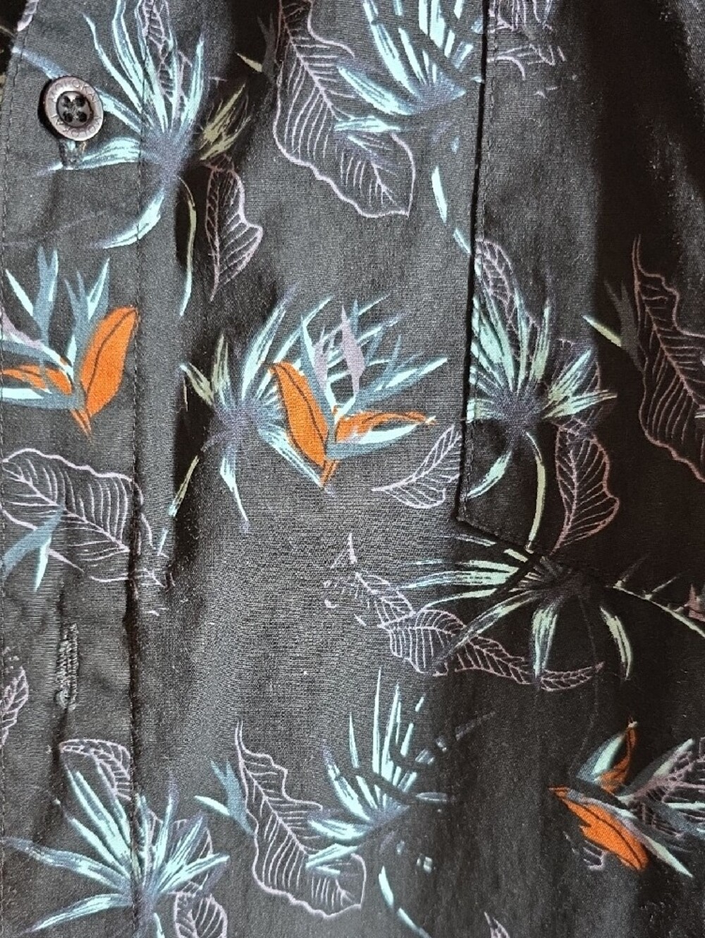 Molokai Black Tropical Print Short-Sleeve Button Up Hawaiian Shirt - Picture 2 of 4